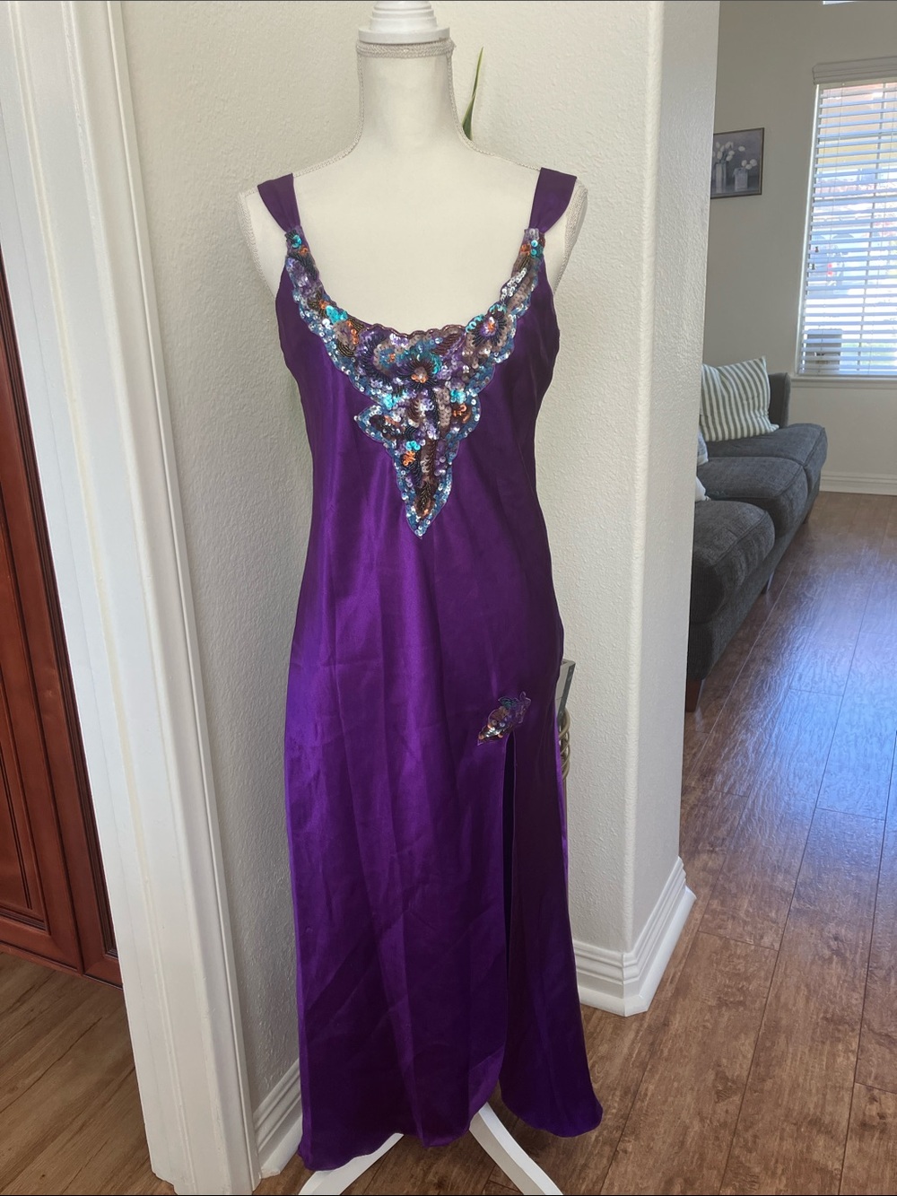 Vintage Victoria's Secret Purple Beaded Satin Nightgown